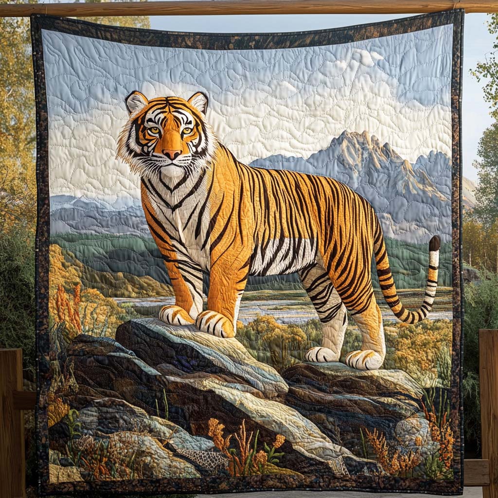 Mountain King Quilted Blanket  Tiger Blanket Unique Gift For Friend