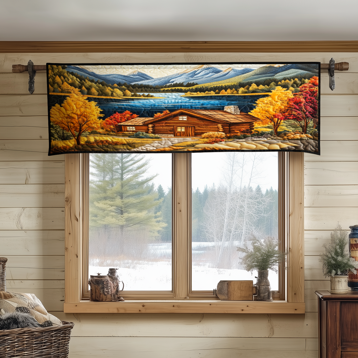 Mountain Lake Autumn Quilted Valance Entryway Ideas Gifts For Forest Lovers