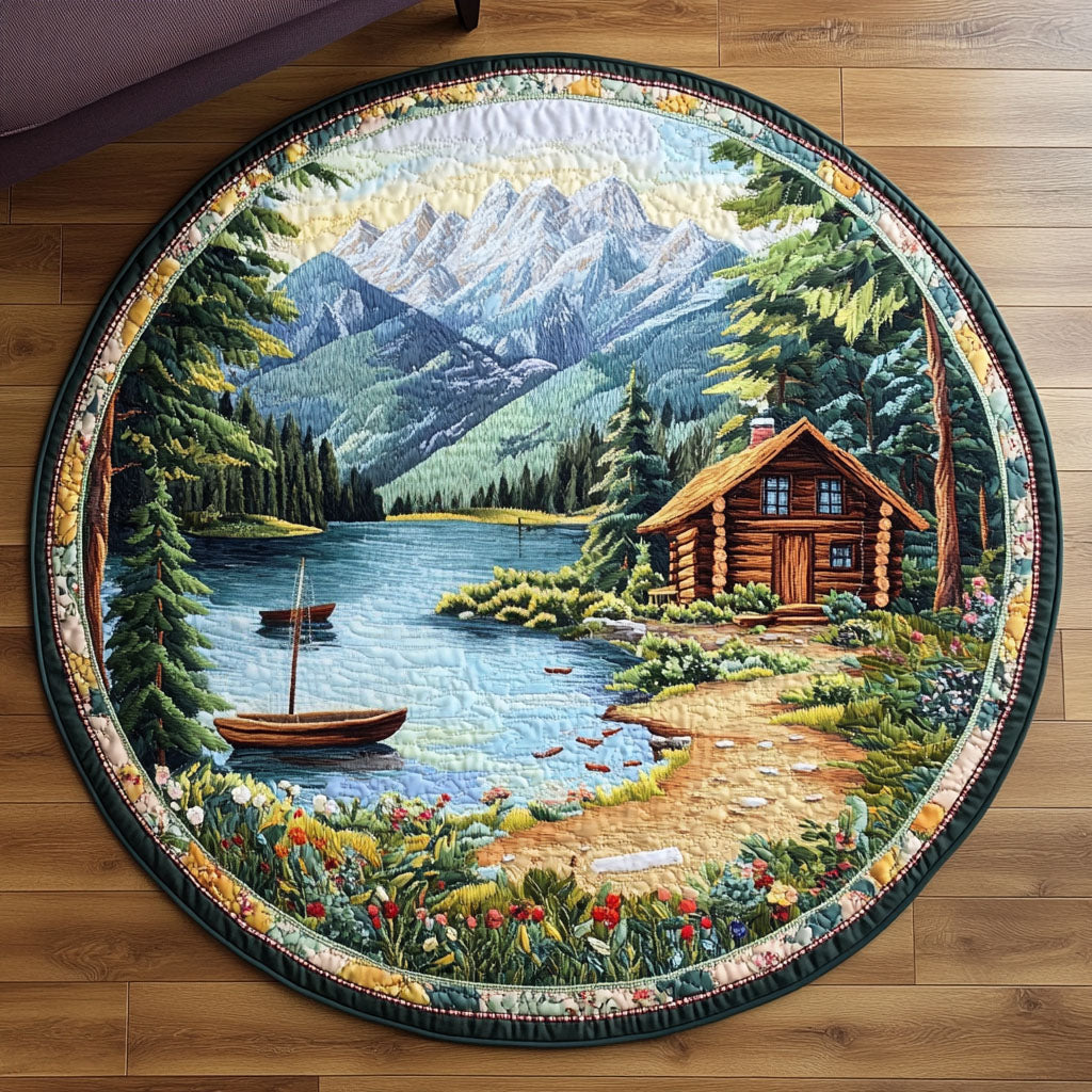 Mountain Lake Quilted Round Mat Unique Front Door Decor Christmas Tree Skirt Mini