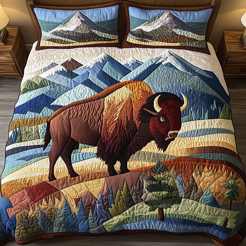 Mountain Majesty Quilted Bedding Set Bedroom Decor Bison Unique Presents