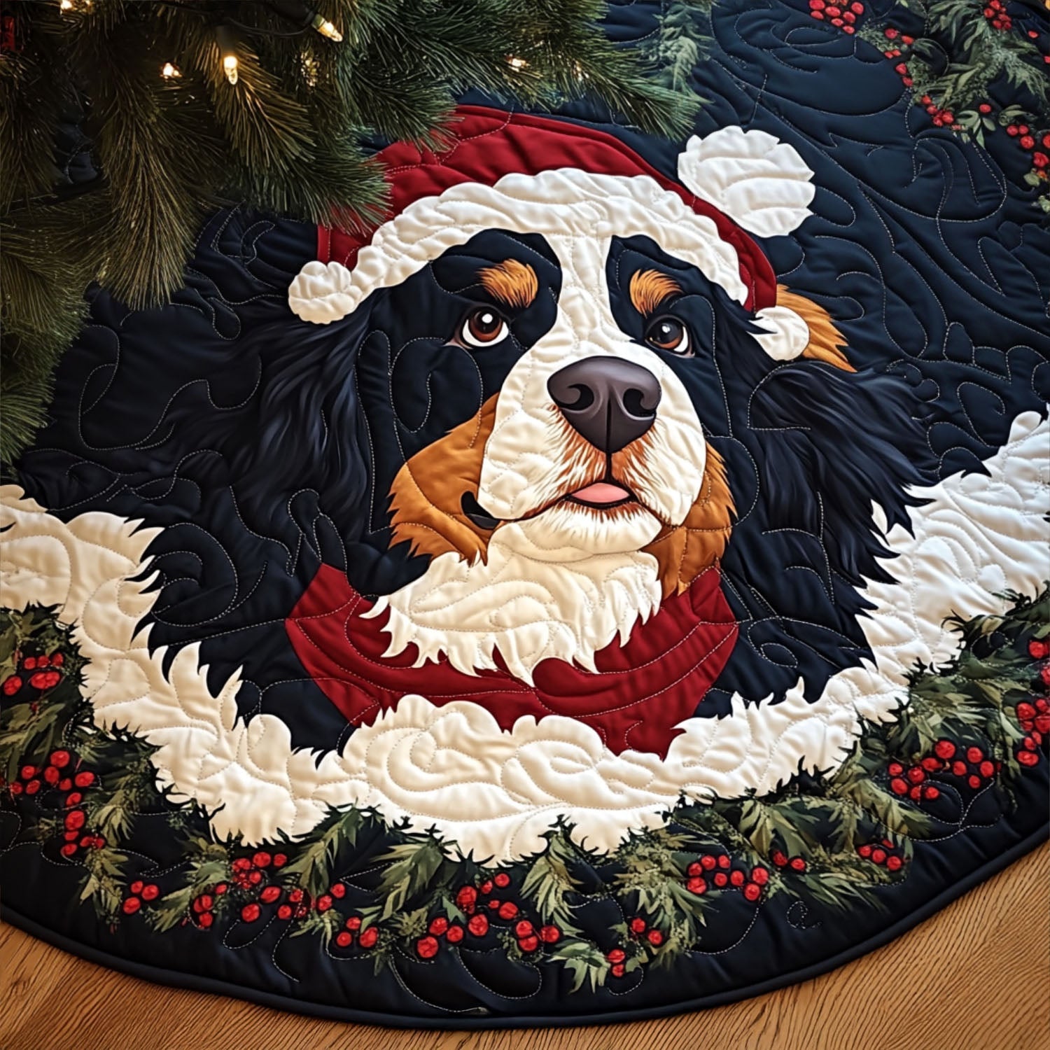 Mountain Majesty Quilted Christmas Tree Skirt Perfect Holiday Gift for Home Decor Lovers