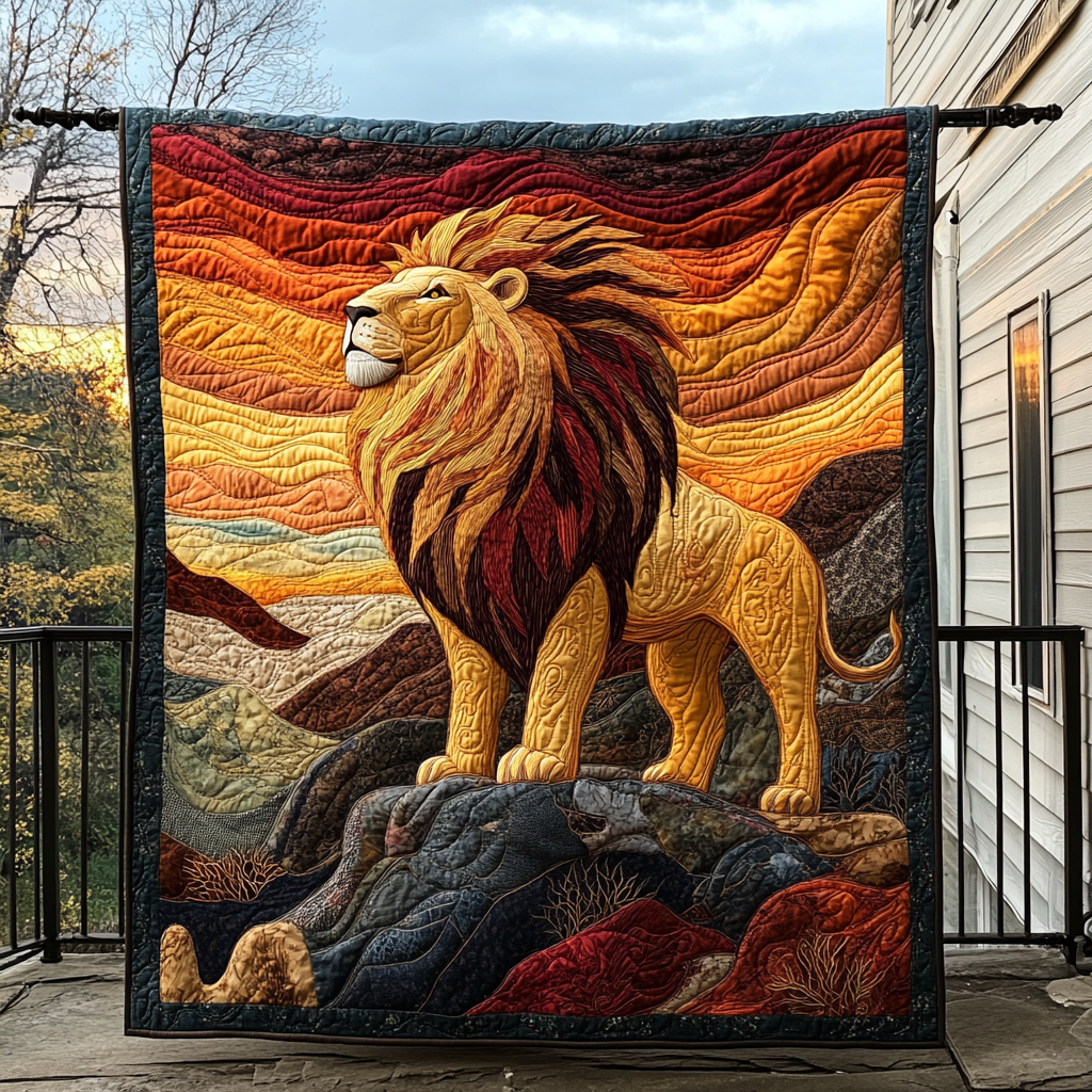 Mountain Monarch Quilted Blanket Lion Blanket Gift For Animal Lover