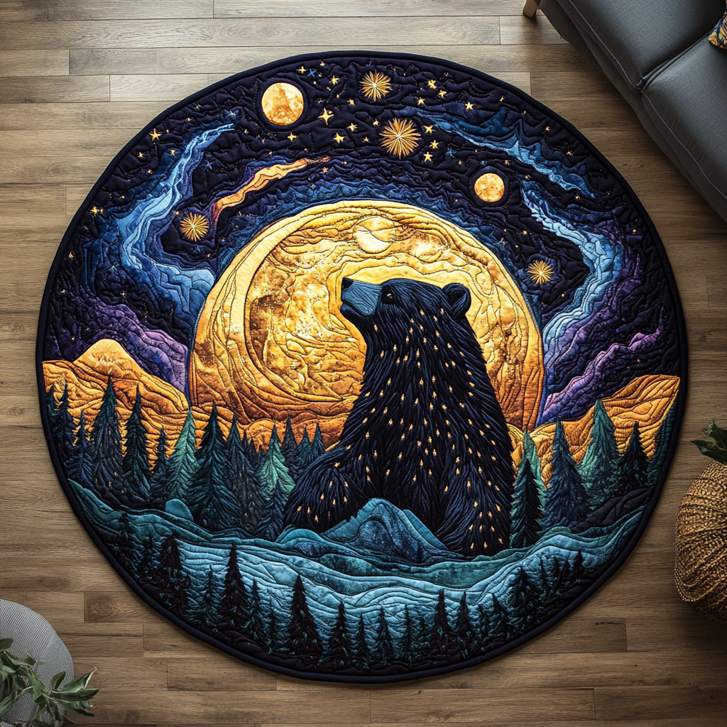 Mountain Paw Quilted Round Mat Foyer Christmas Decor Gift Ideas For Bear Lovers