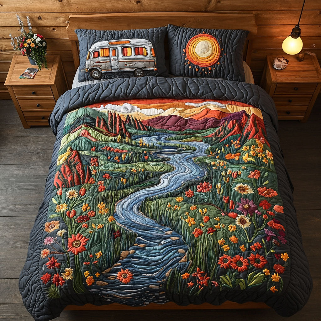 Mountain Range Adventure Quilted Bedding Set Unique Bed Sheet Set Gifts For Hippie Mom
