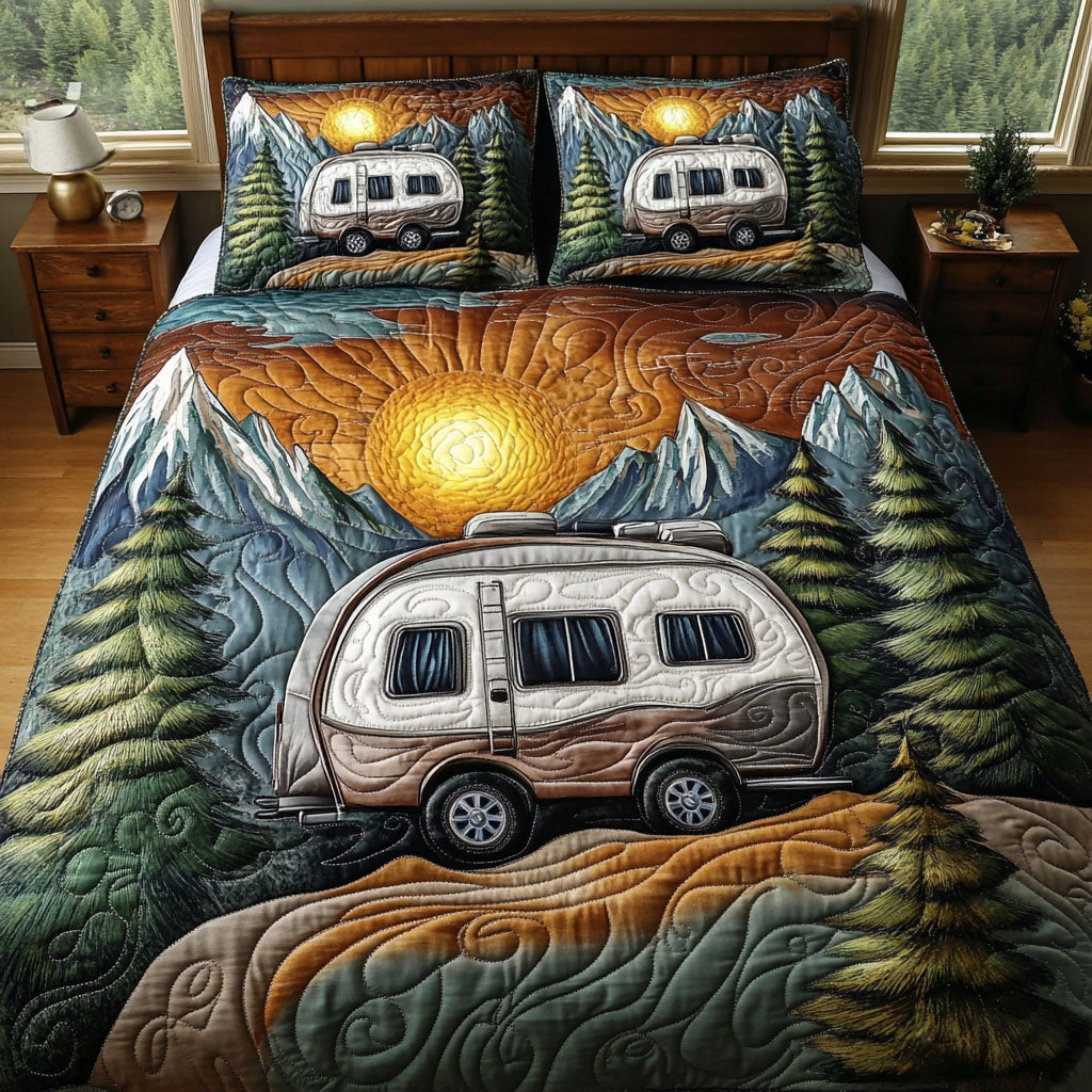 Mountain Retreat Quilted Bedding Set Bedroom Decorations Gifts For People Who Loves Camping