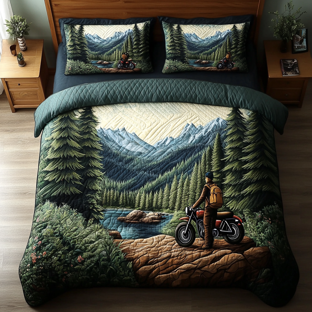 Mountain Ride Quilted Bedding Set Best Bed Sheet Set Gift For Camper Owners