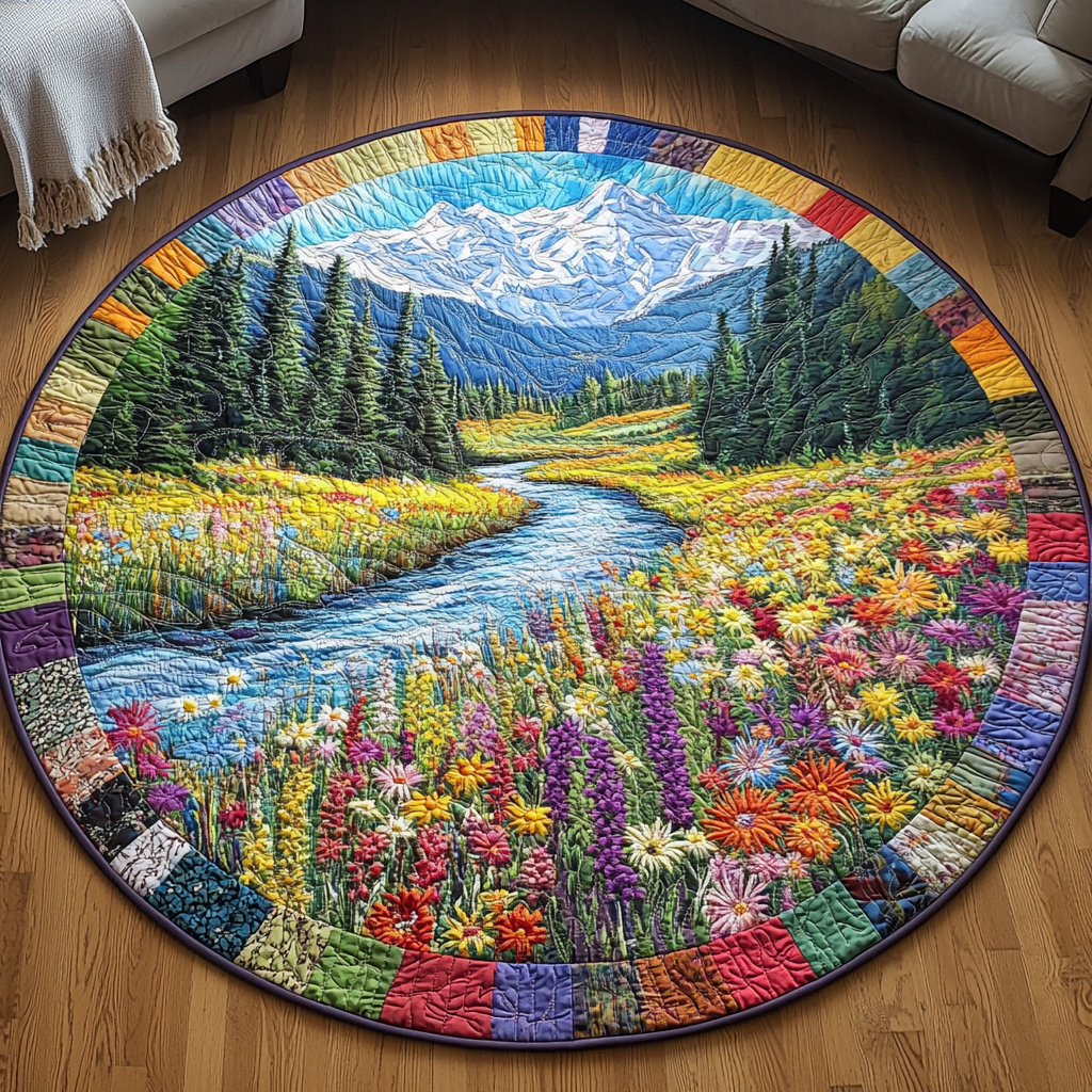 Mountain River Escape Quilted Round Mat Christmas Decor For Entryway Christmas Tree Small Skirt