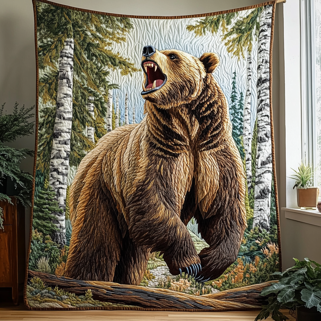 Mountain Roar Quilted Blanket Christmas Throw Blanket Unique Gifts For Bear Lovers