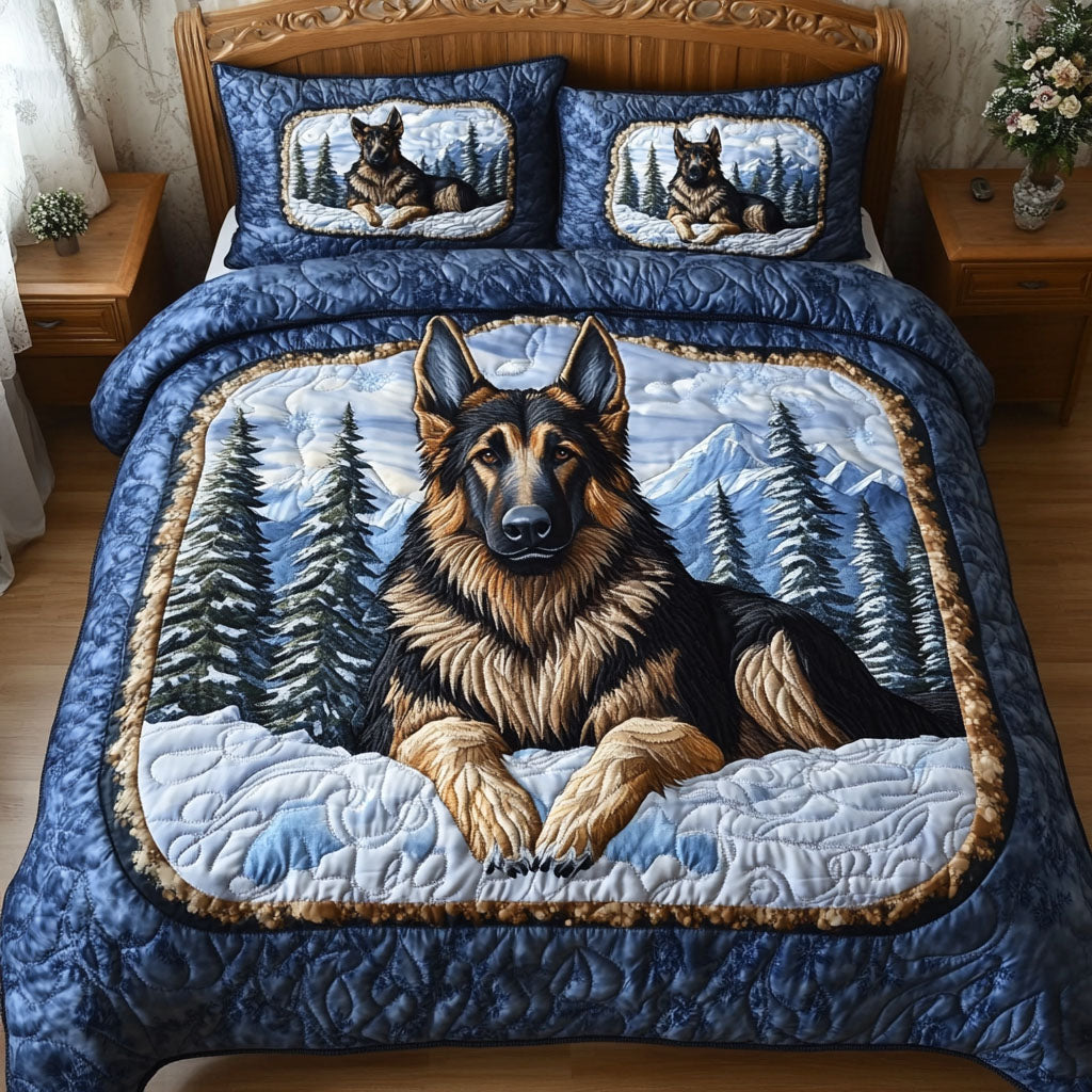 Mountain Sentinel Quilted Bedding Set Bed Decor German Shepherd Gifts For Him