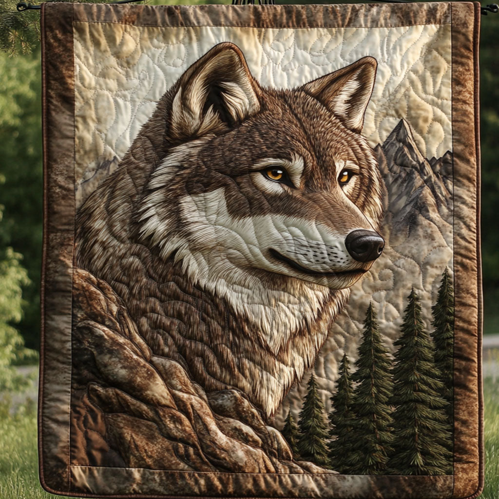 Mountain Sentinel Quilted Blanket Christmas Throw Blanket Wolf Themed Gifts