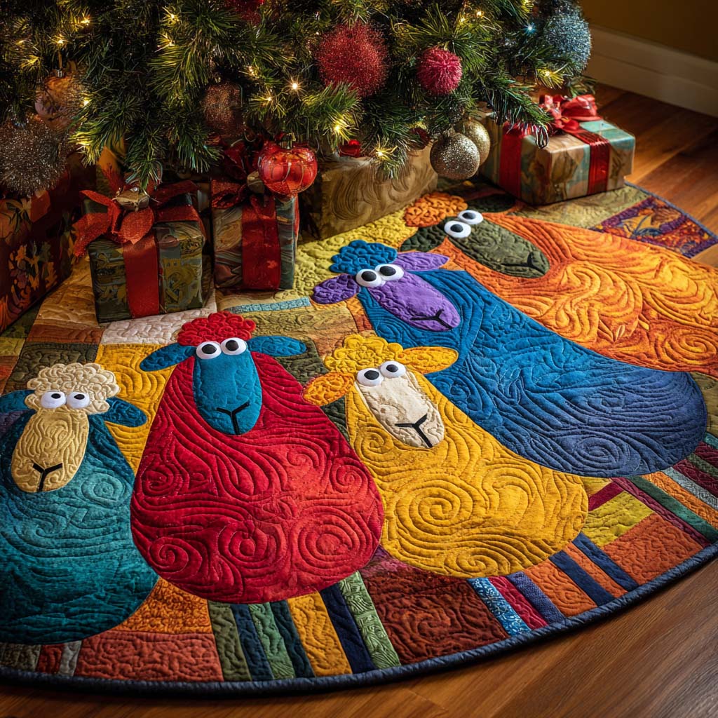 Mountain Sheep Christmas Quilted Tree Skirt Holiday Decorations Christmas Sheep Gifts