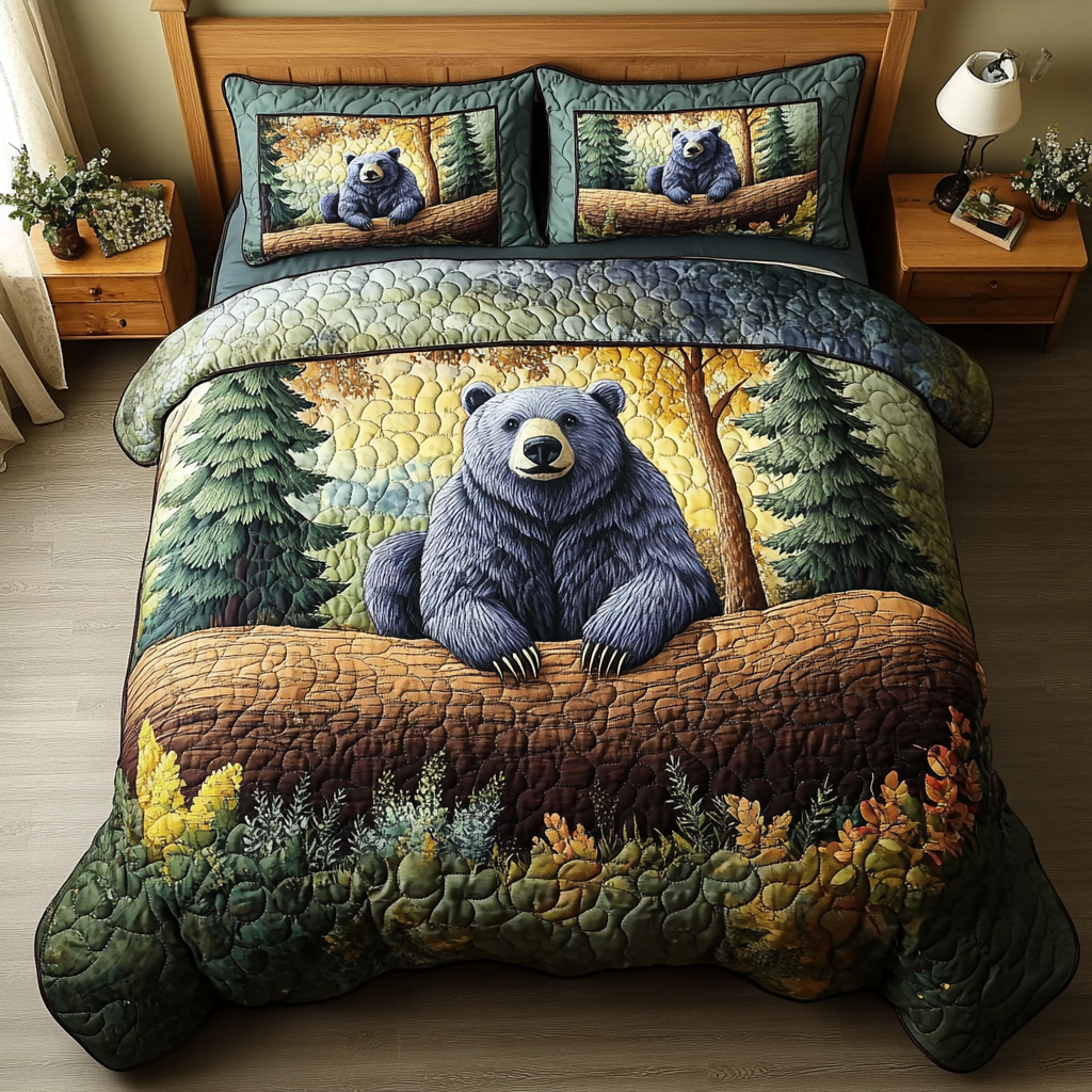 Mountain Strength Quilted Bedding Set Bed Decor Gifts For Wildlife Enthusiasts