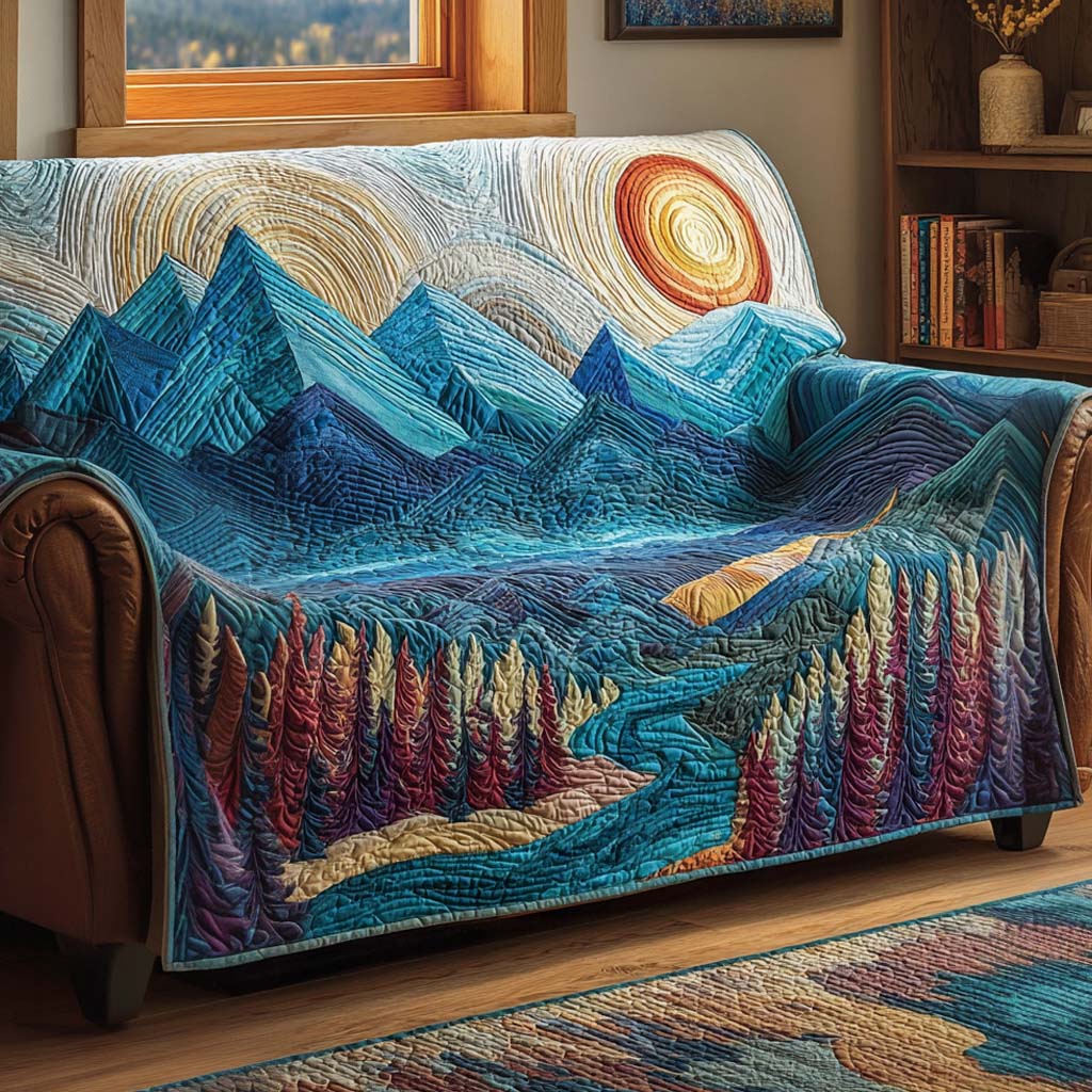 Mountain Sunrise Quilted Sofa Cover Holiday Living Room Decor Autumn Presents