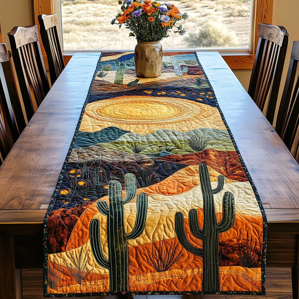 Mountain Sunrise Quilted Table Runner Dinner Table Decor Best Cactus Gifts
