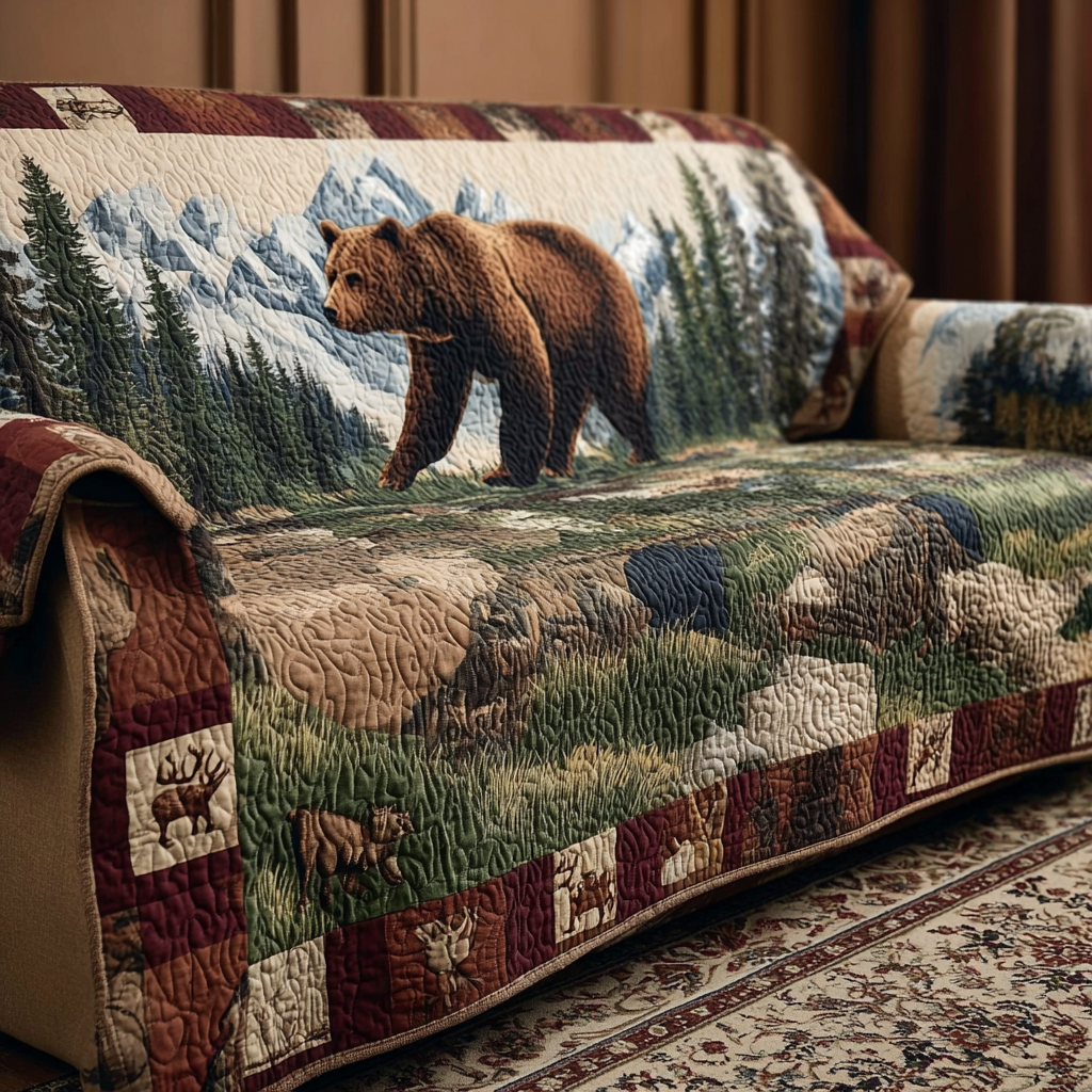 Mountain Trail Quilted Sofa Cover Living Room Decor Christmas Gifts For Wildlife Lovers