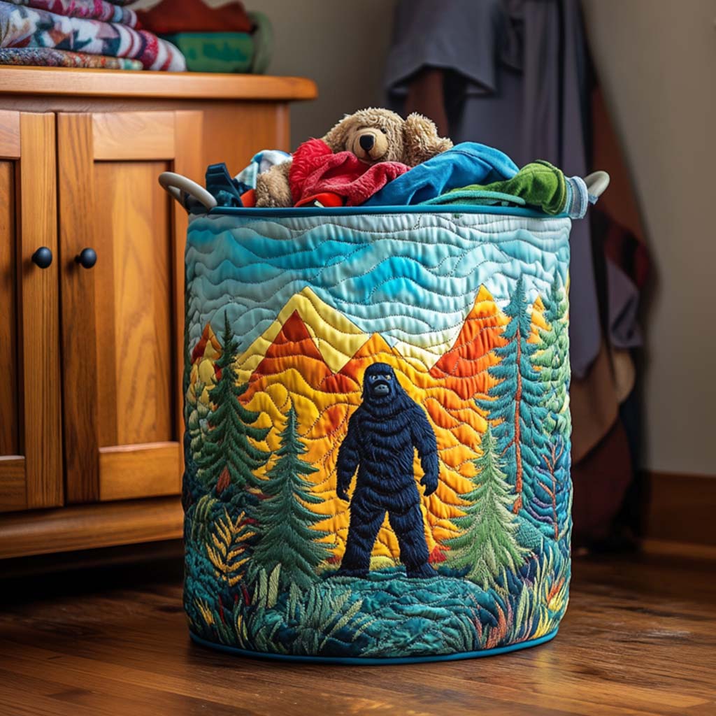 Mountain Trail Sasquatch Quilted Laundry Basket Halloween Merch Gift