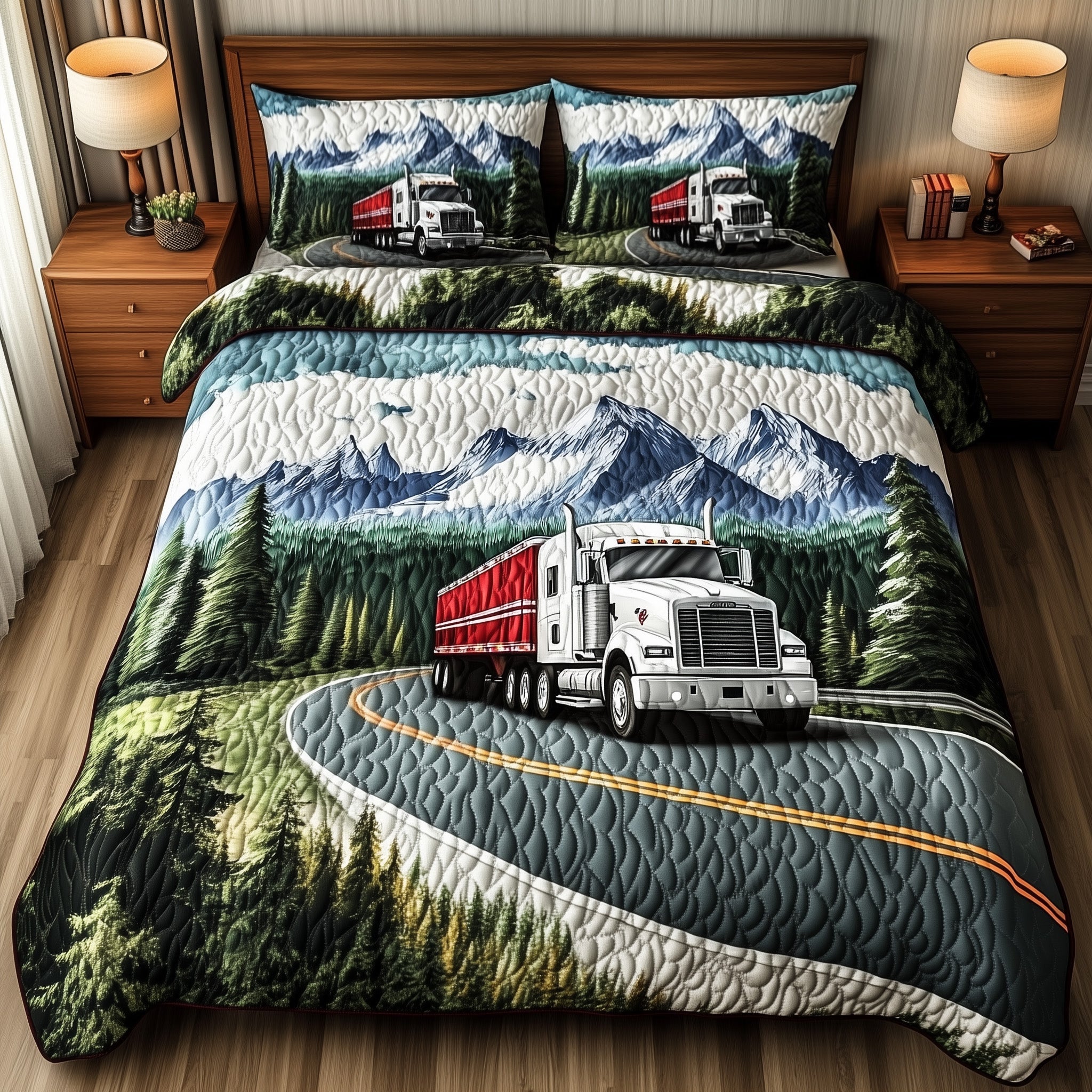 Mountain Truck Journey Quilted Bedding Set Duvet Cover Bedspread Best Tractor Gifts Items