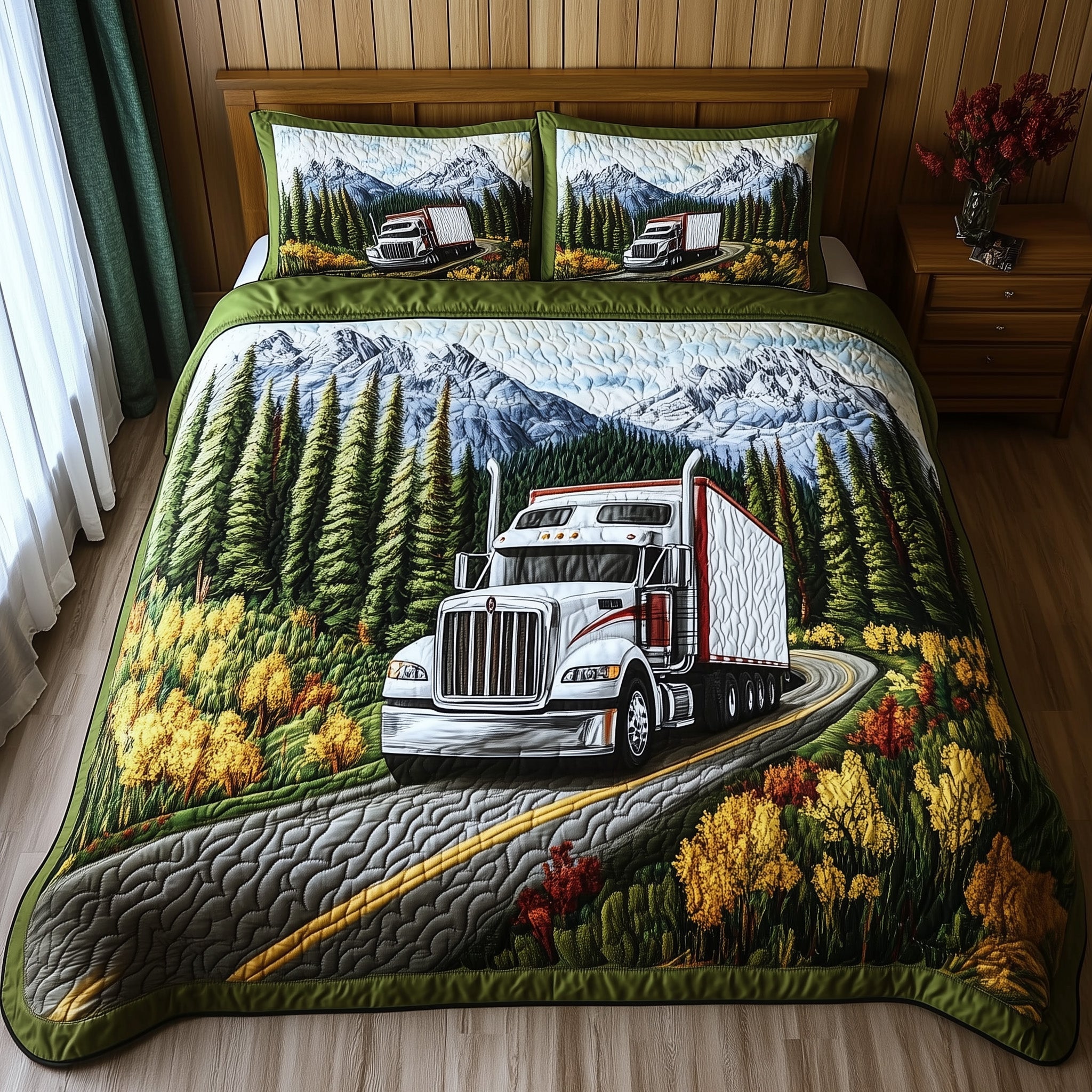 Mountain Truck Journey Quilted Bedding Set Duvet Cover Bedspread Farmall Christmas Gifts Tractor
