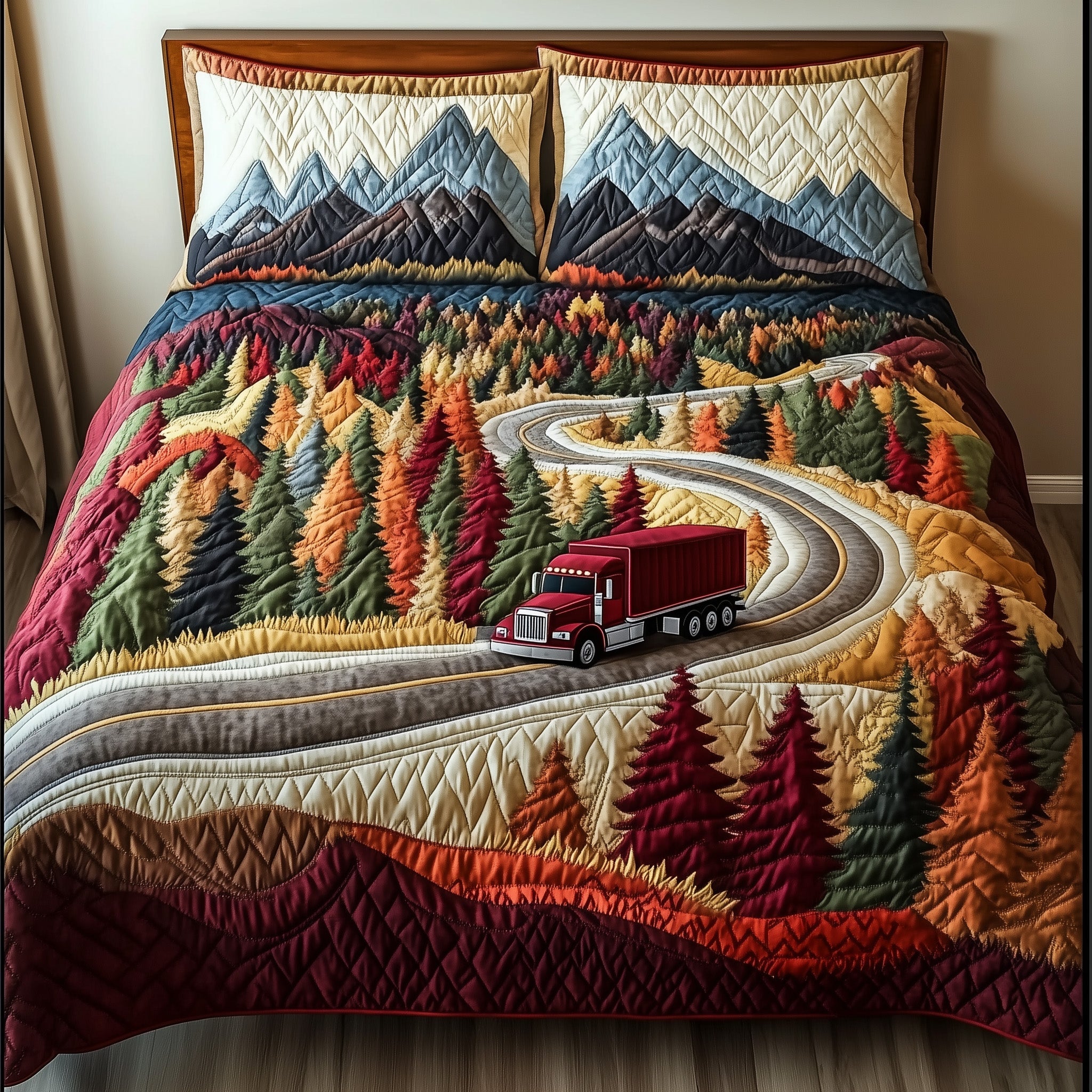 Mountain Truck Journey Quilted Bedding Set Duvet Cover Bedspread Unique Tractor Gifts