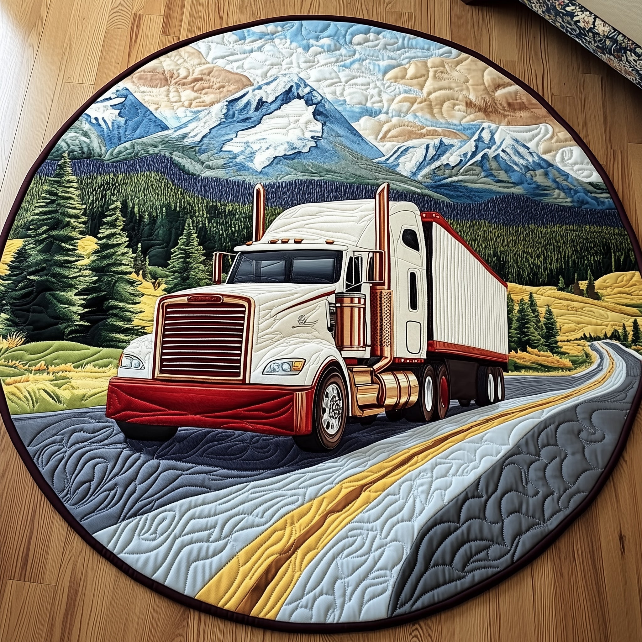 Mountain Truck Journey Quilted Round Mat Gftohd7818 Gift For Her