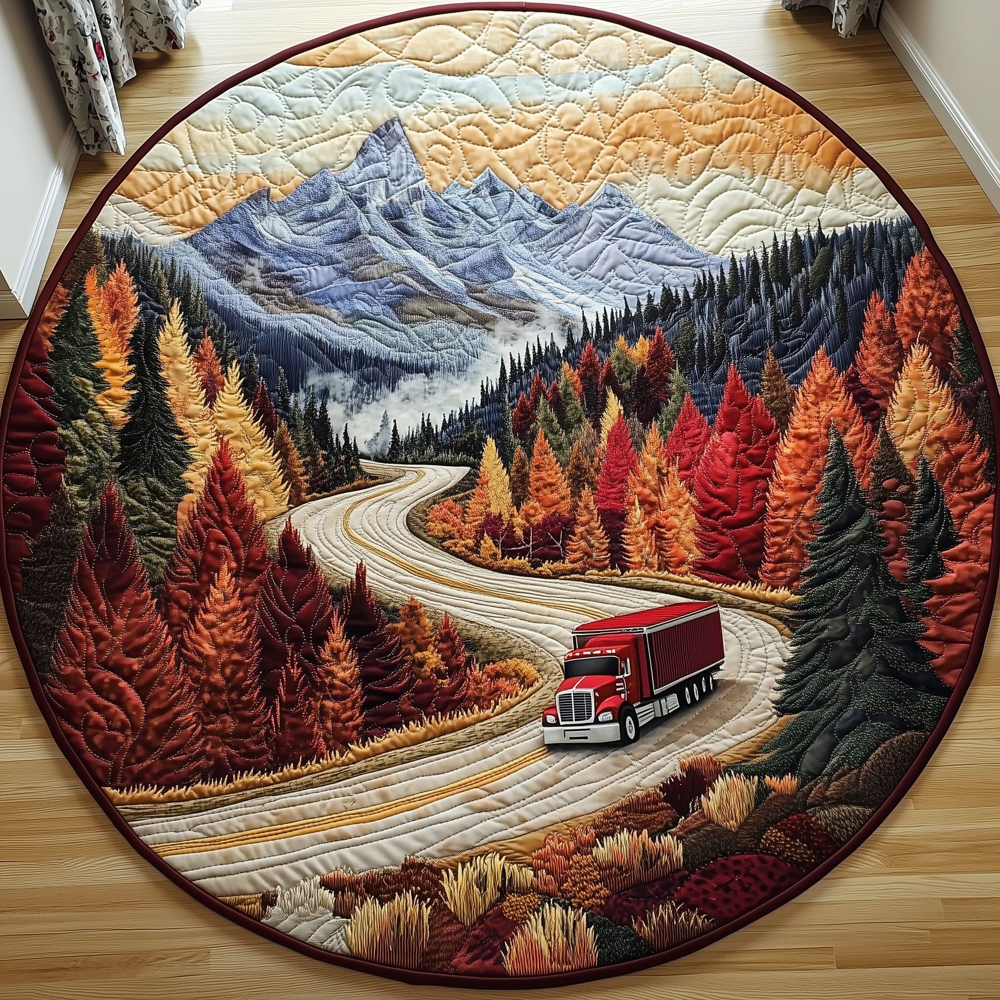 Mountain Truck Journey Quilted Round Mat Gftohd7820 Gift For Boyfriend