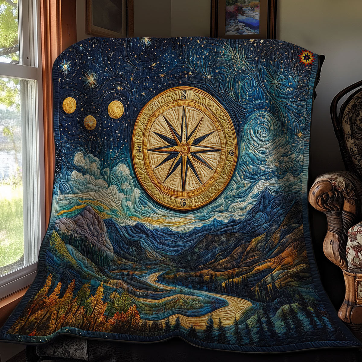 Mountain View Compass Quilt Blanket Couch Blanket Bonus Dad Gifts
