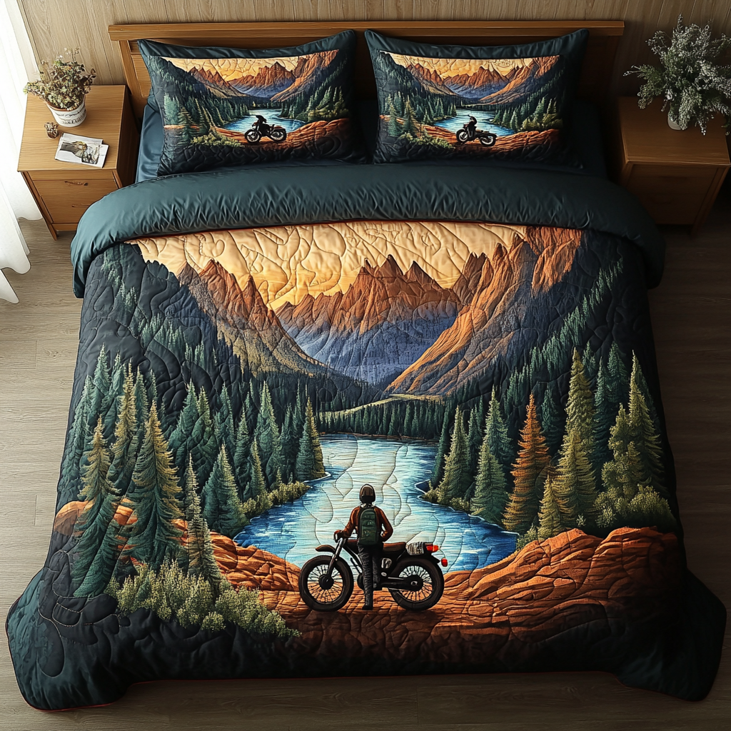Mountain View Quilted Bedding Set Bedroom Decorations Gifts For People Who Like Camping
