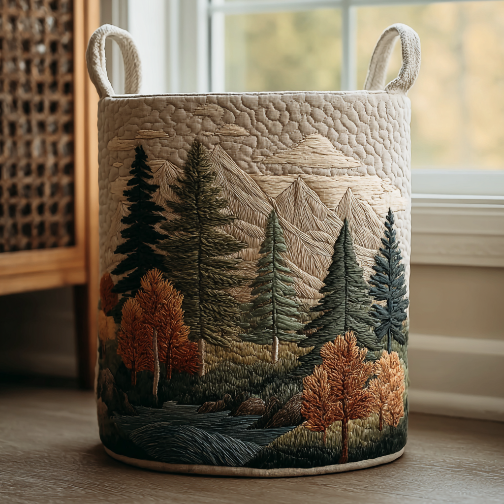 Mountain View Quilted Laundry Basket Cozy Quilted Laundry Basket Gift for New Homeowners