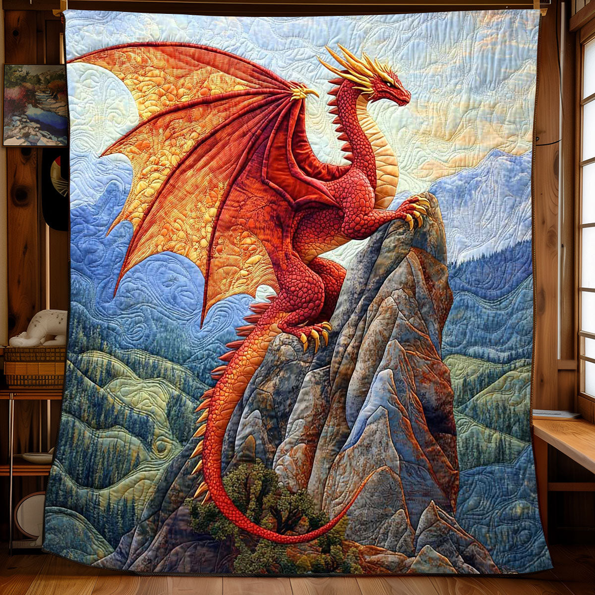 Mountainous Dragon Quilt Charming Quilt Blanket Gift for Festive Spirit
