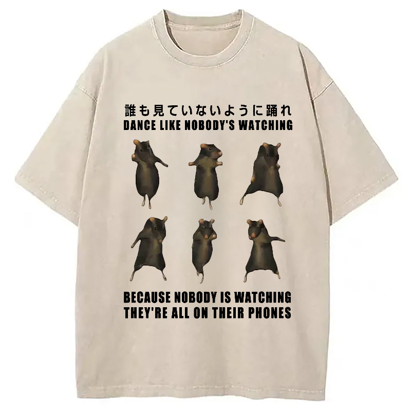 Mouse Entertaining Himself Washed T-Shirt Minimal Retro Graphic Clothing Gifts For Him