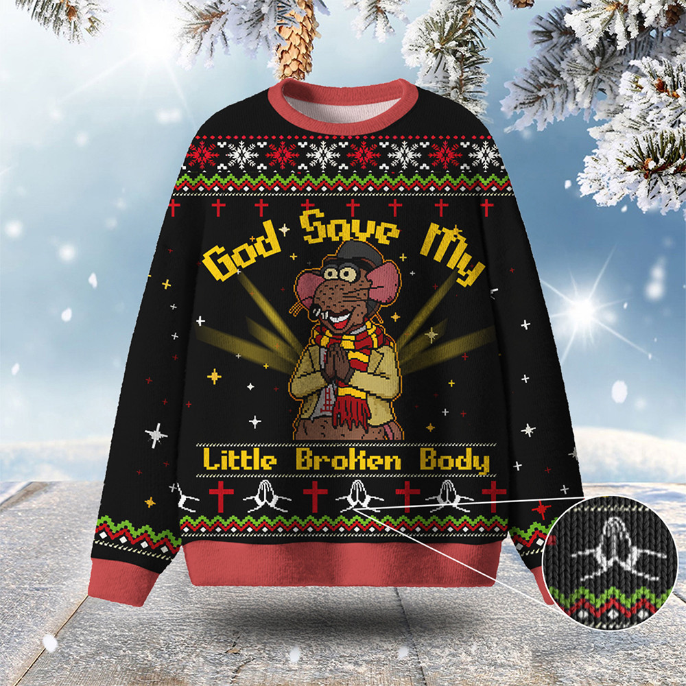 Mouse God Save My Little Broken Body Ugly Christmas Sweater Winter Apparel Funny Xmas Gifts