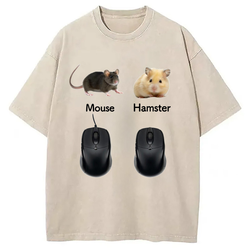 Mouse Hamster Meme Washed T-Shirt Casual Vintage Everyday Look Gifts For Friends