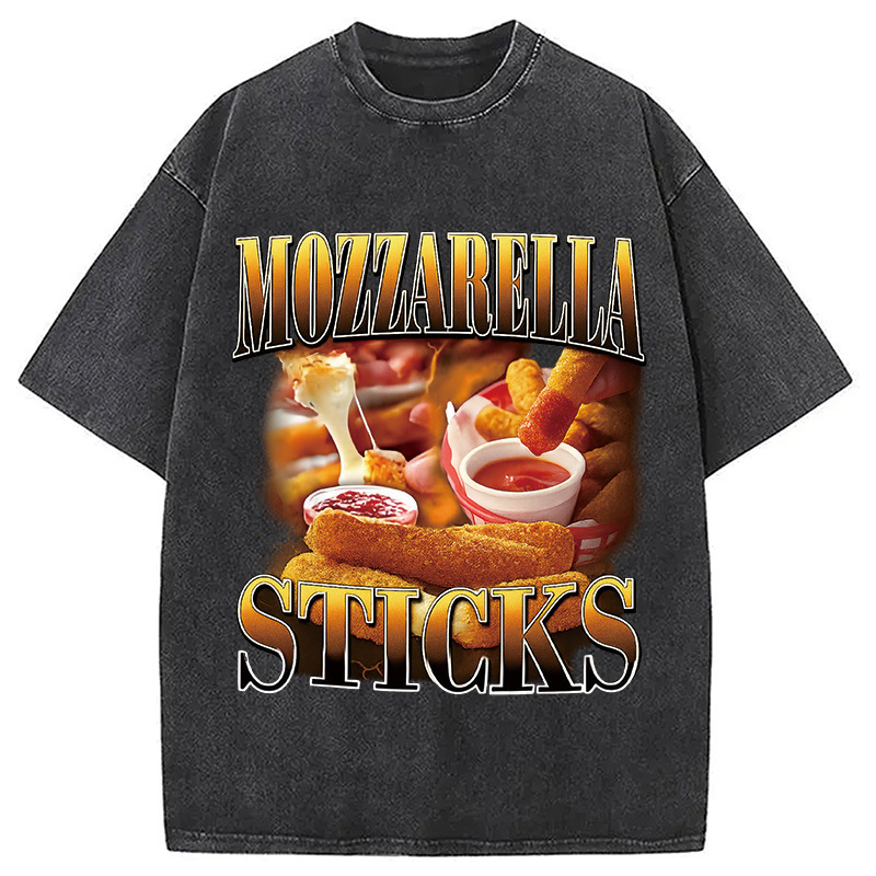 Mozzarella Cheese Sticks Funny Meme Washed T-Shirt Soft Comfortable Daily T Shirt Gifts For Friends