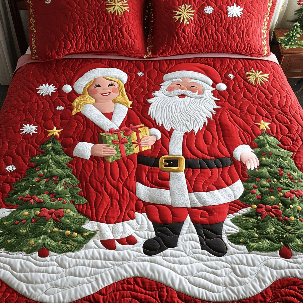 Mr And Mrs Claus Quilt Bedding Set Christmas Bedding King Xmas Romantic Gift for Grandparents