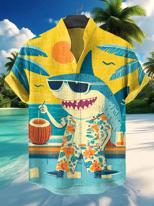 Mr Shark Sitting In The Bar On Vacation Art Print Hawaiian Shirt Gift Ideas For Boyfriend