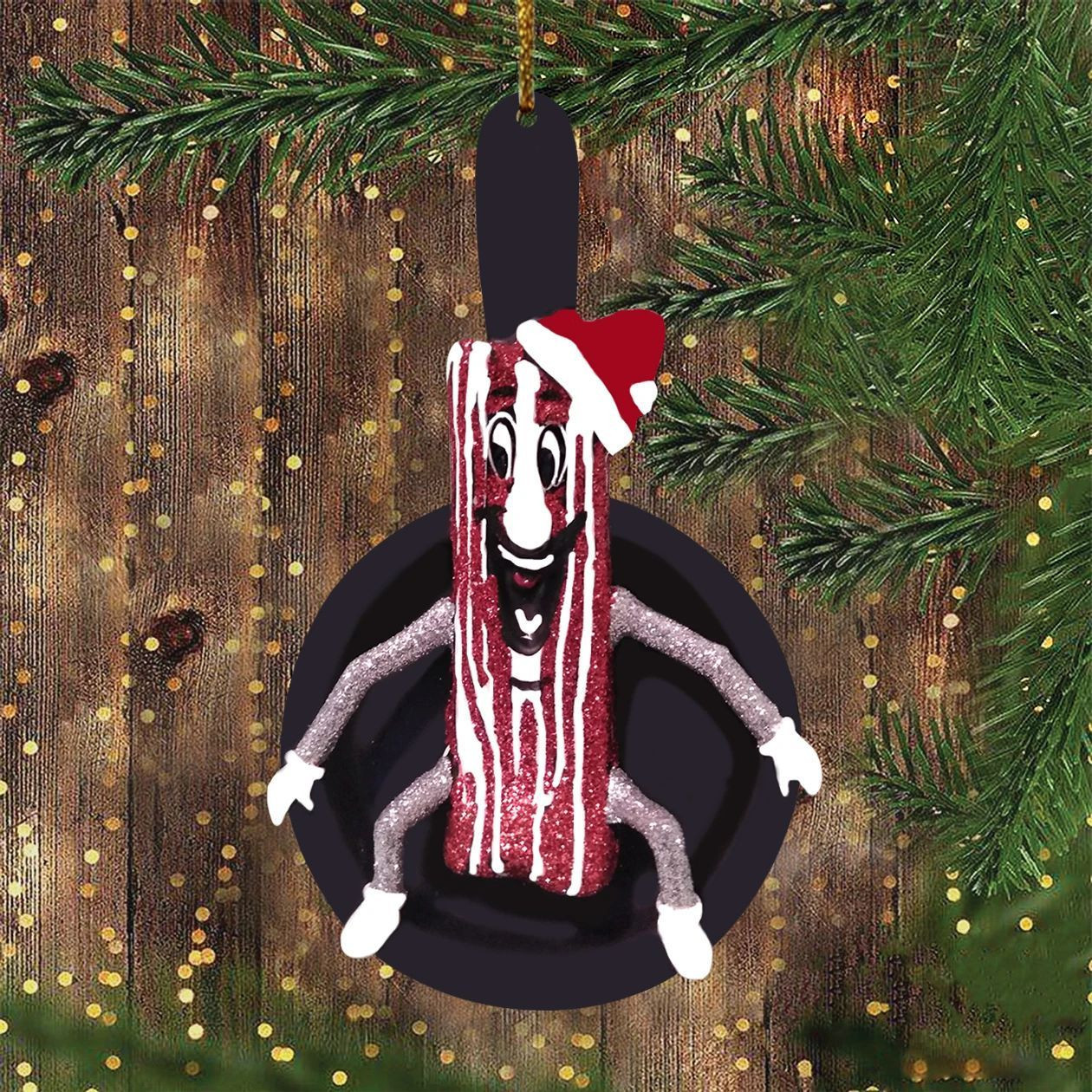 Mr. BACON Christmas Ornament Hand Blown Glass Cast Iron Skillet Gift For Meat Lover