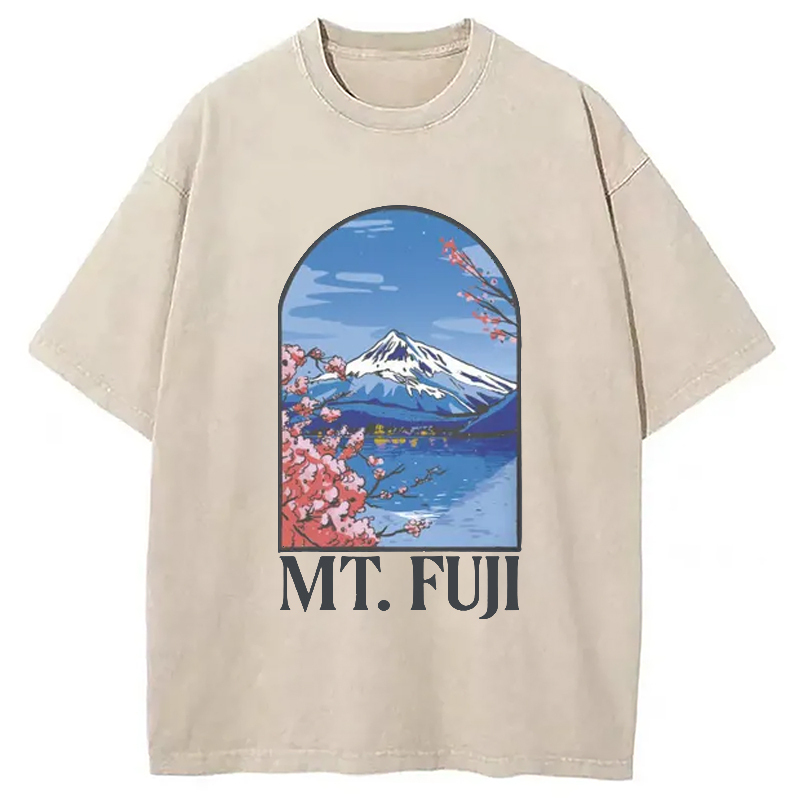 Mt. Fuji Cherry Blossom Japanese Washed T-Shirt Funny Aesthetic Trendy Apparel Gifts For Brother