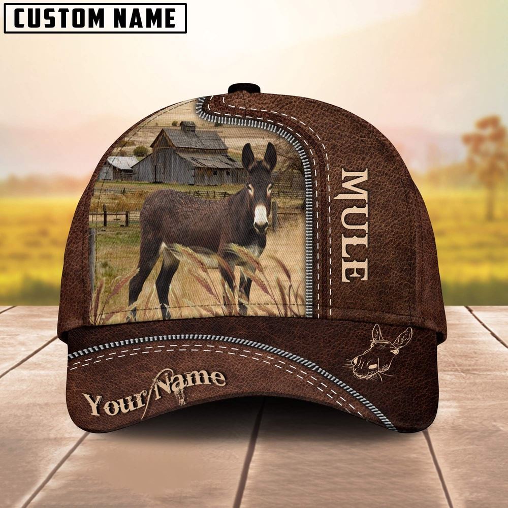 Mule Customized Name Leather Pattern Cap Farm Cap Farmer Baseball Cap Gift For Farmer