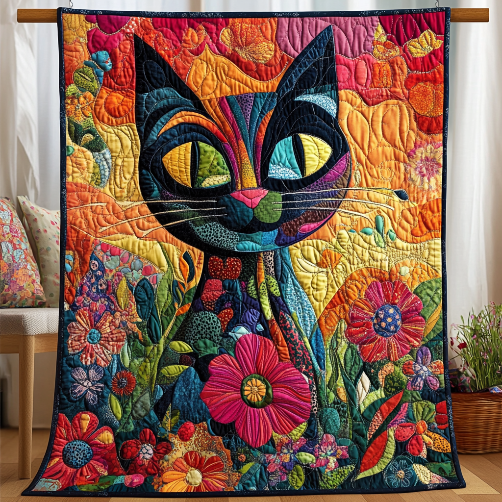 Multicolored Cats Quilted Blanket Cute Blankets For Her