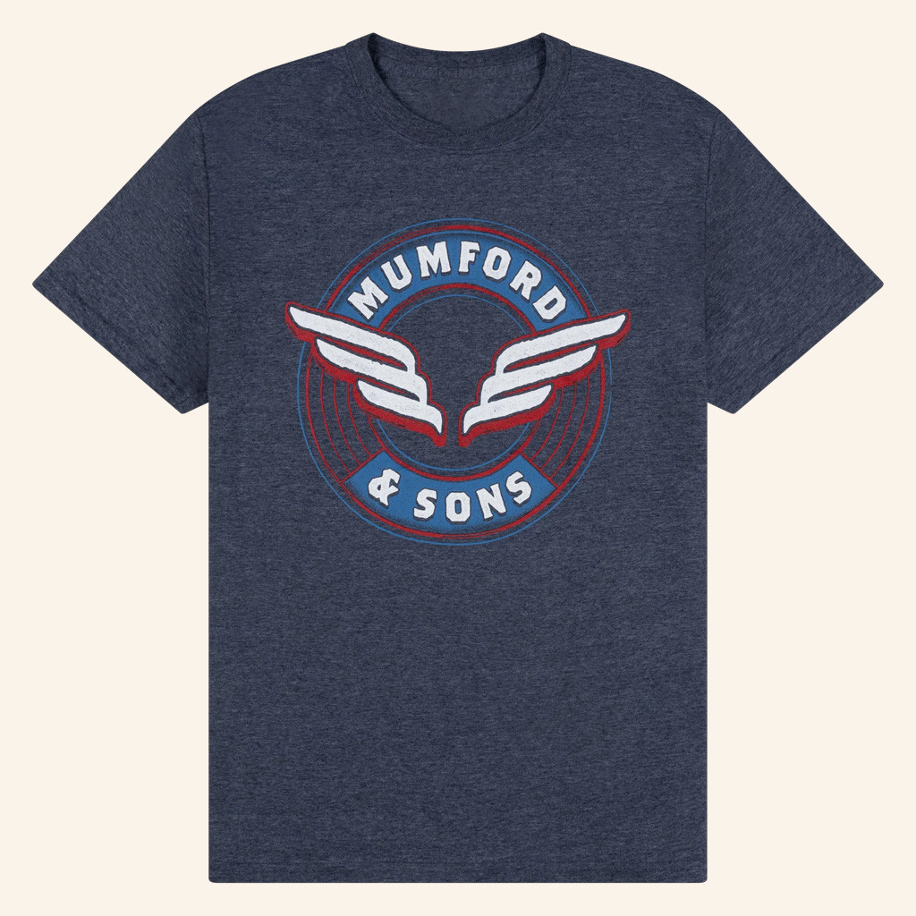 Mumford And Sons Merch Blue Wing Emblem Print T-Shirt Best Christmas Gifts For Rock Lovers Mumford And Sons Merch Blue Wing Emblem Print T-Shirt Best Christmas Gifts For Rock Lovers
