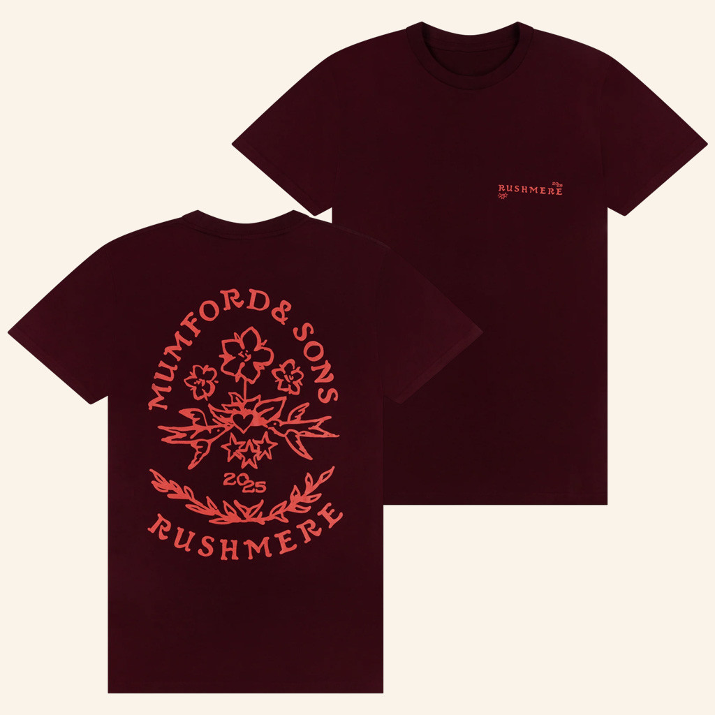 Mumford And Sons Merch Maroon Stamp Print T-Shirt Gift Ideas For Rock Lovers Mumford And Sons Merch Maroon Stamp Print T-Shirt Gift Ideas For Rock Lovers
