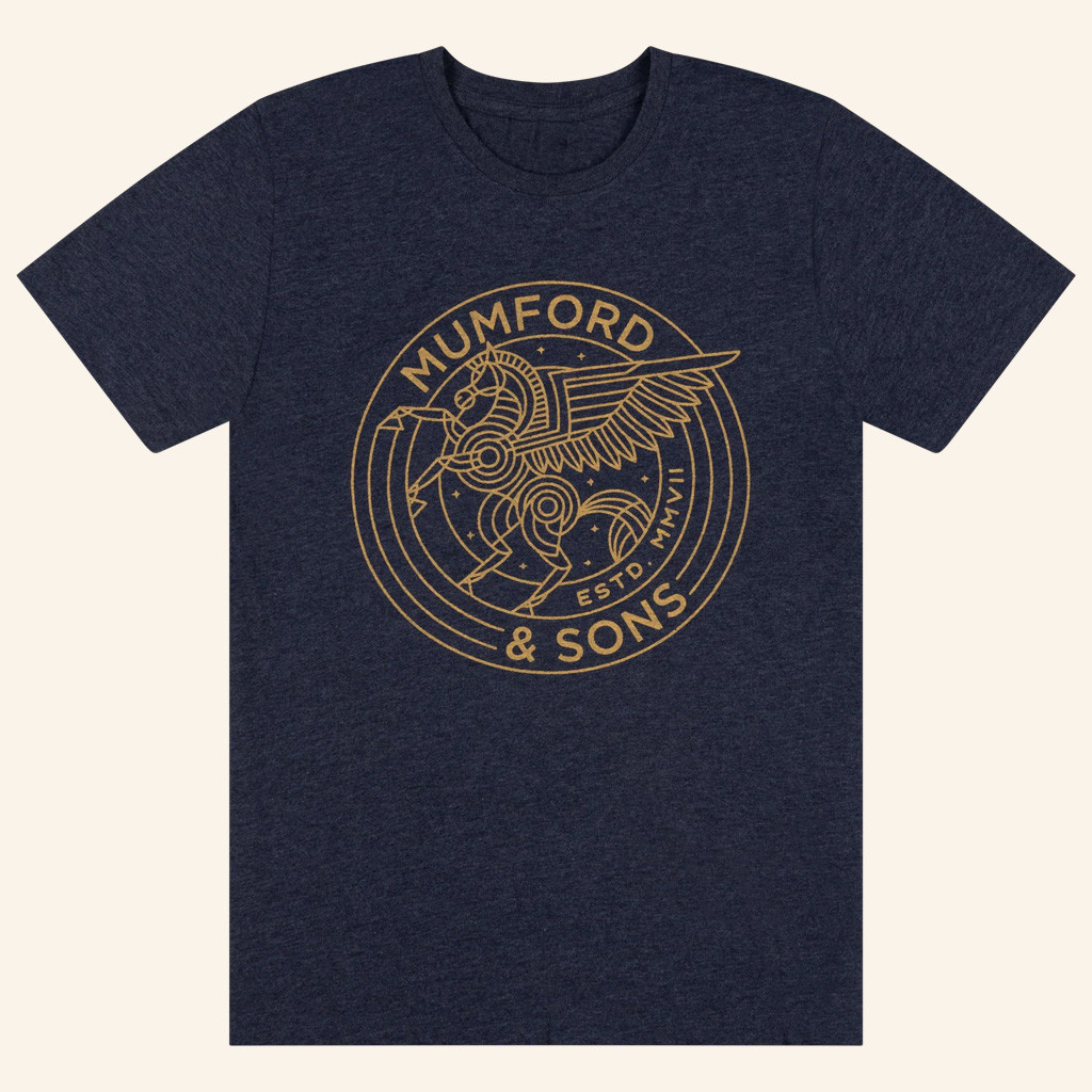 Mumford And Sons Merch Navy Pegasus Print T-Shirt Birthday Gift For Rock Lovers Mumford And Sons Merch Navy Pegasus Print T-Shirt Birthday Gift For Rock Lovers