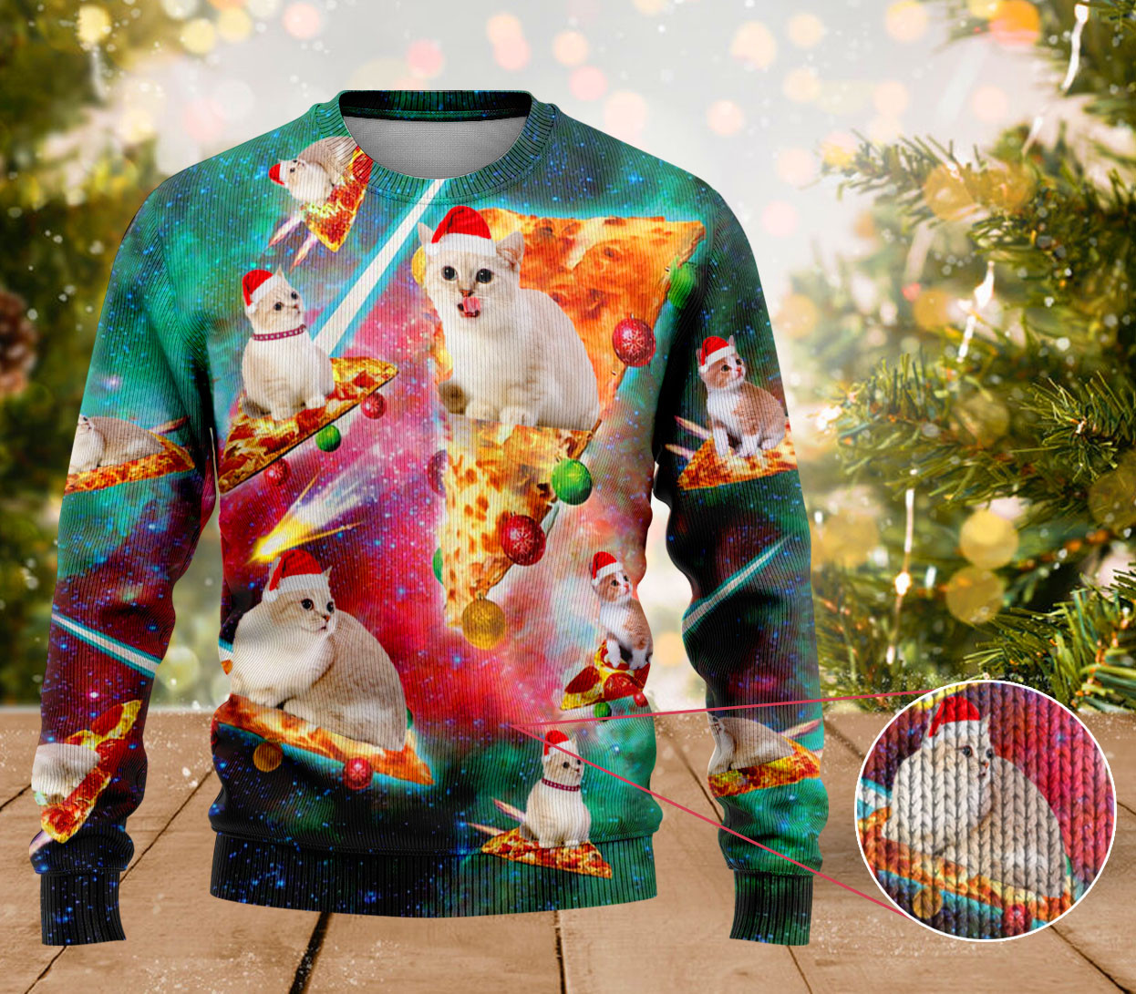 Munchkin Cat Pizza Ugly Sweater Cat Lovers Christmas Sweater Funny Men Gift Ideas