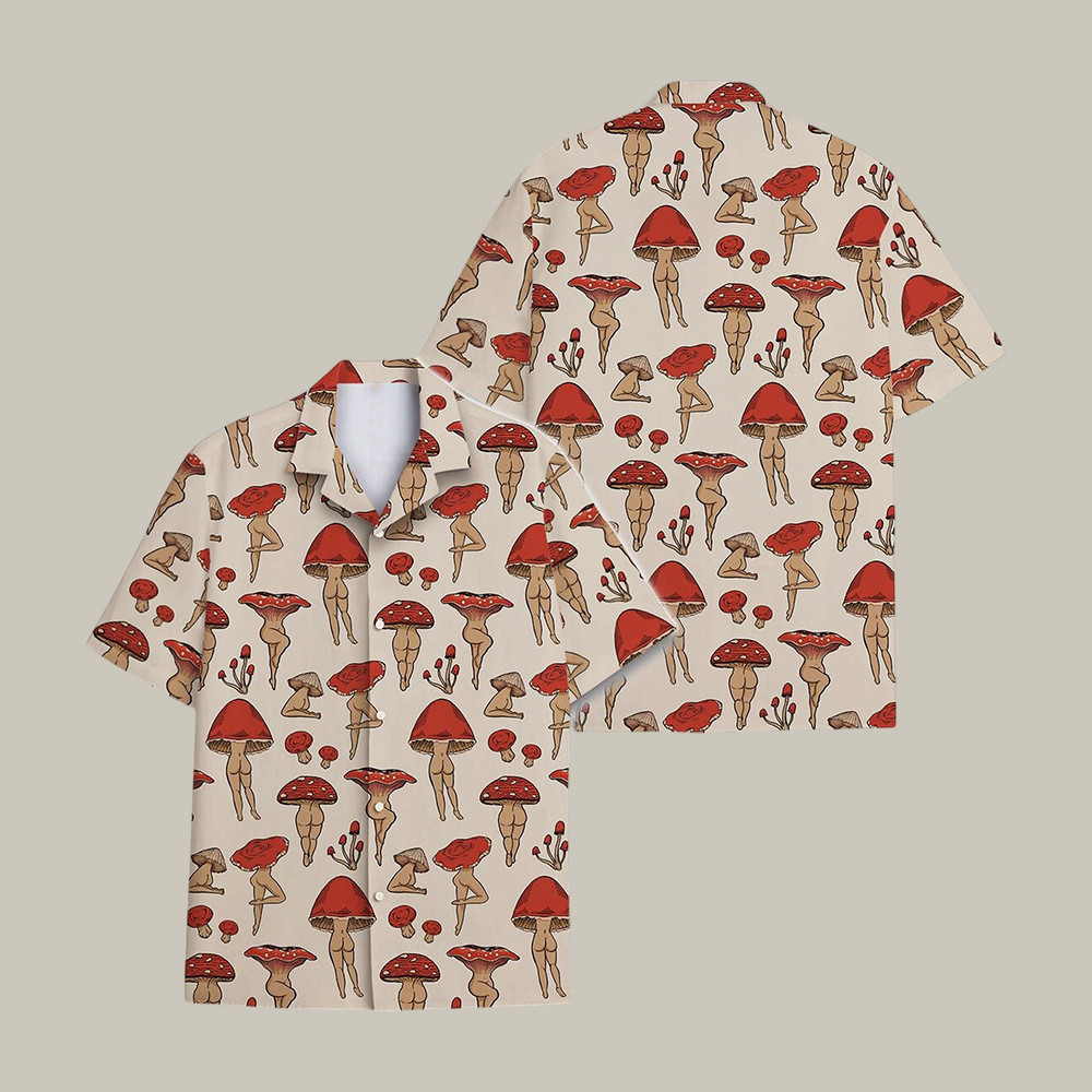 Mushroom Adult Graphic Hawaiian Shirt Vintage Aloha Shirt Humorous Gift For Friends