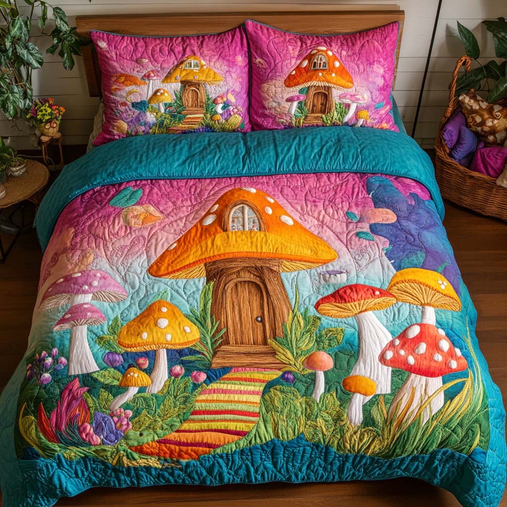 Mushroom Dreams Quilted Bedding Set Cute Bedroom Decor Mushroom Presents