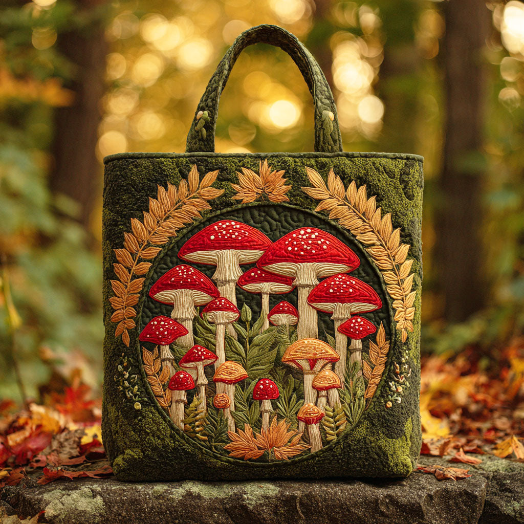 Mushroom Forest Quilted Tote Bag Autumn Gifts Items