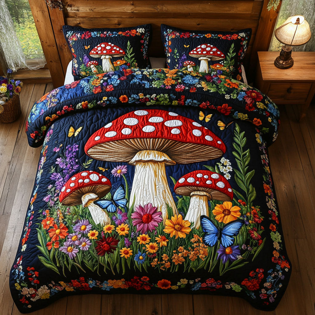 Mushroom Garden Quilted Bedding Set Duvet Cover Bedspread Gifts For Family