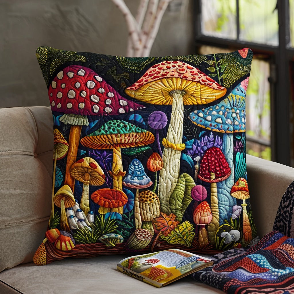 Mushroom Garden Quilted Pillow Case Natural Home Decor Mushroom Lover Gifts