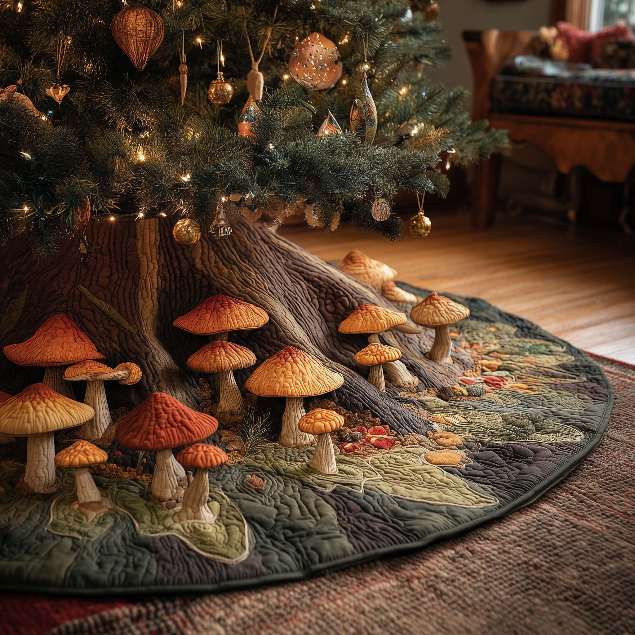 Mushroom Garden Quilted Tree Skirt Stylish Home Accents Mushroom Lover Gifts