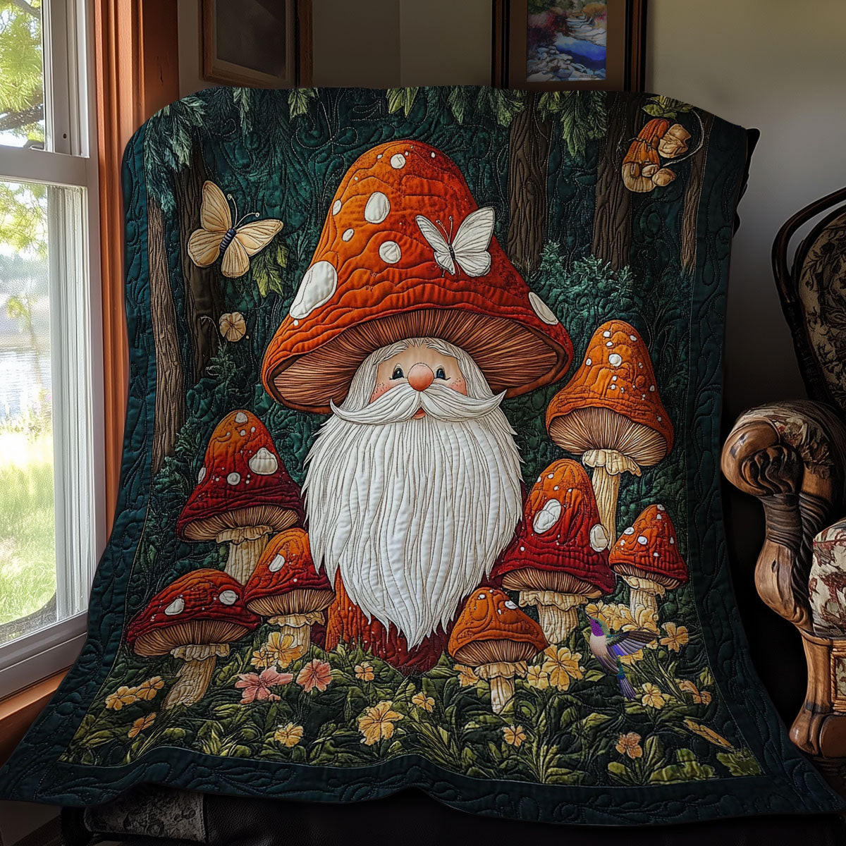 Mushroom Gnome Quilt Blanket Large Sofa Throws Perfect Mother' Day Gifts For Mom